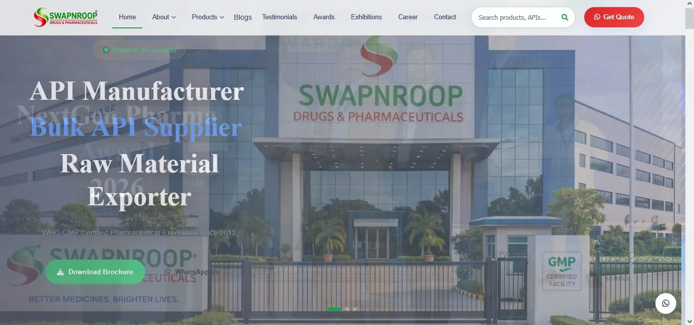Swapnroop Drugs & Pharmaceuticals website screenshot
